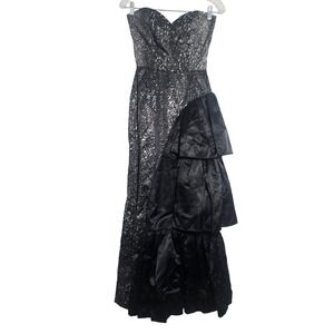 TD4 by Eletra Vintage 80s‎ Prom Gown Silver Metallic Splatter Ruffle Dress 5/6